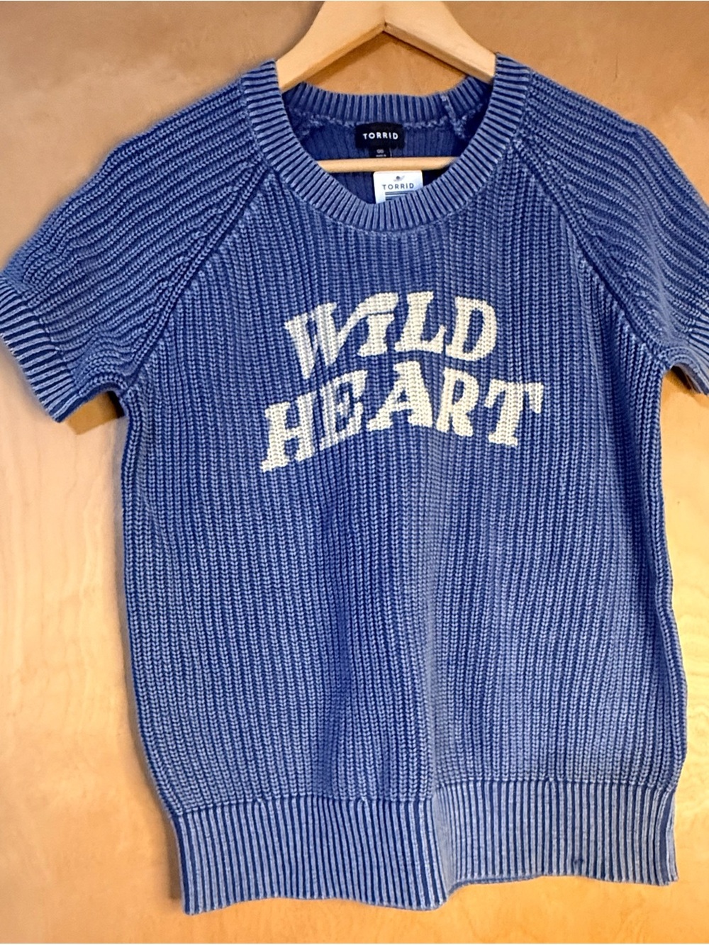 torrid Blue Short-Sleeve Crewneck Sweater with White "WILD HEART"
